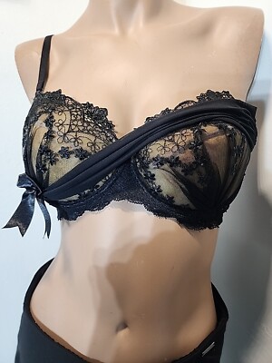 Axami Black Balconette Lace Bra 36C NWT