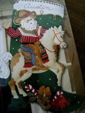 Bucilla Felt Applique Holiday Christmas Stocking Kit,COWBOY SANTA,Horse,85468,18