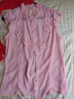 sheer pink do and be ruffle sleeve blouse