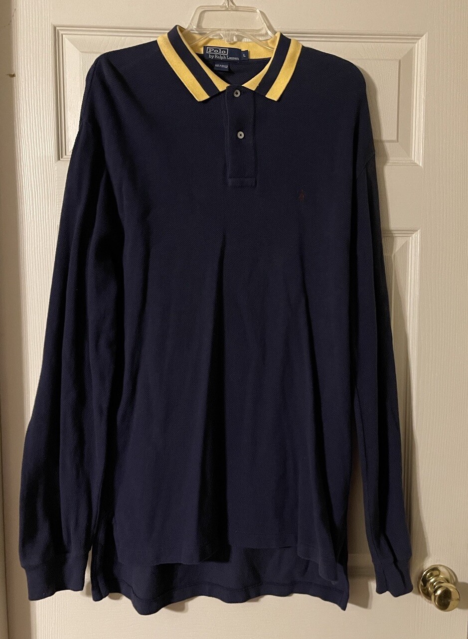 Polo vintage by Ralph Lauren camicia uomo grande blu navy giallo pony