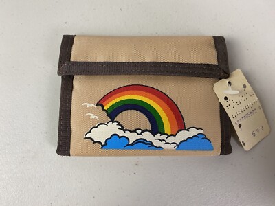 NOS Vintage 1980s Rainbow Bifold Nylon Wallet Hook And Loop Brown RGA