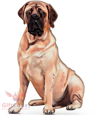Wooden refrigerator or fridge dog magnet of English Mastiff