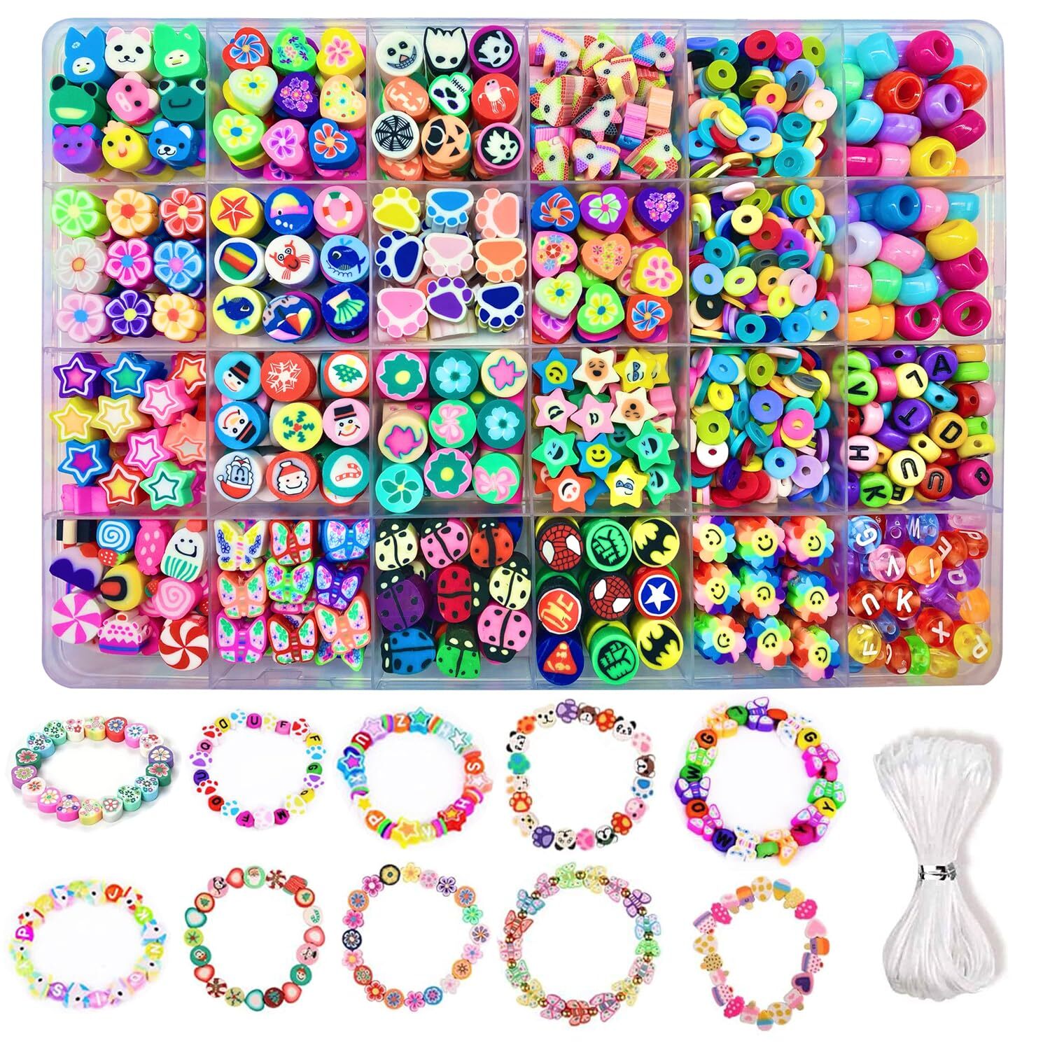 24-Piece Polymer Clay Bracelet Kit with Fruit Flower Cake Charms DIY Craft-image