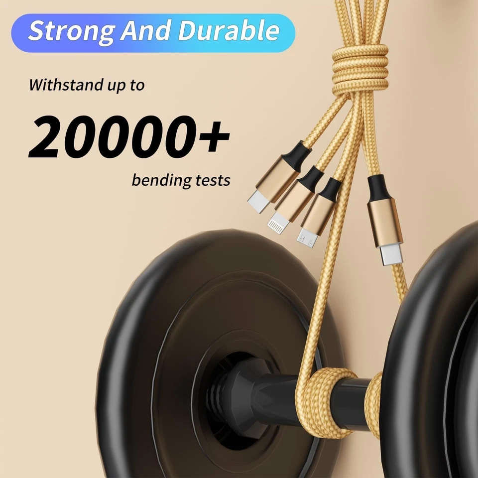 Multi Charging Cable 3-in-1 Type-C To Multi-Charging Ports 4FT, Gold- 2 Pack - Image 4 of 4