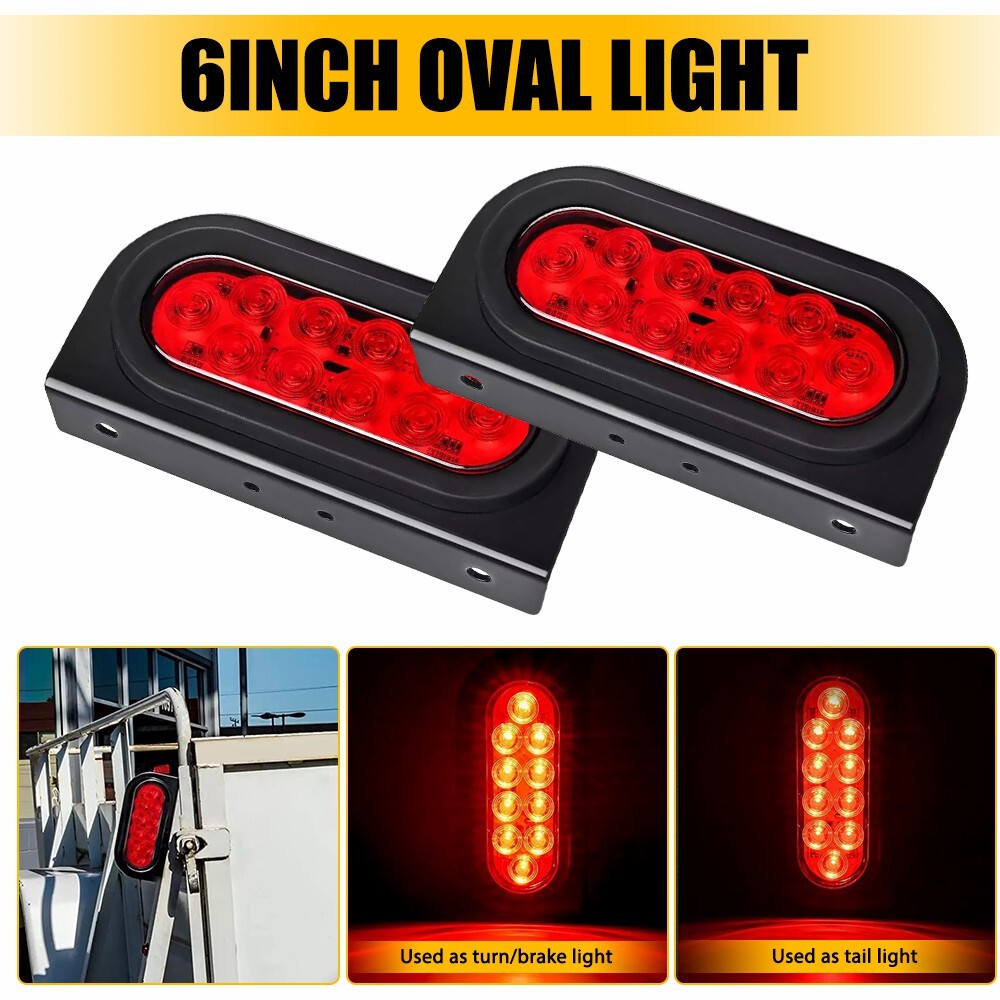 2-Pack Red 6 Inch Oval Waterproof LED Trailer Lights for Stop Turn Tail Brake