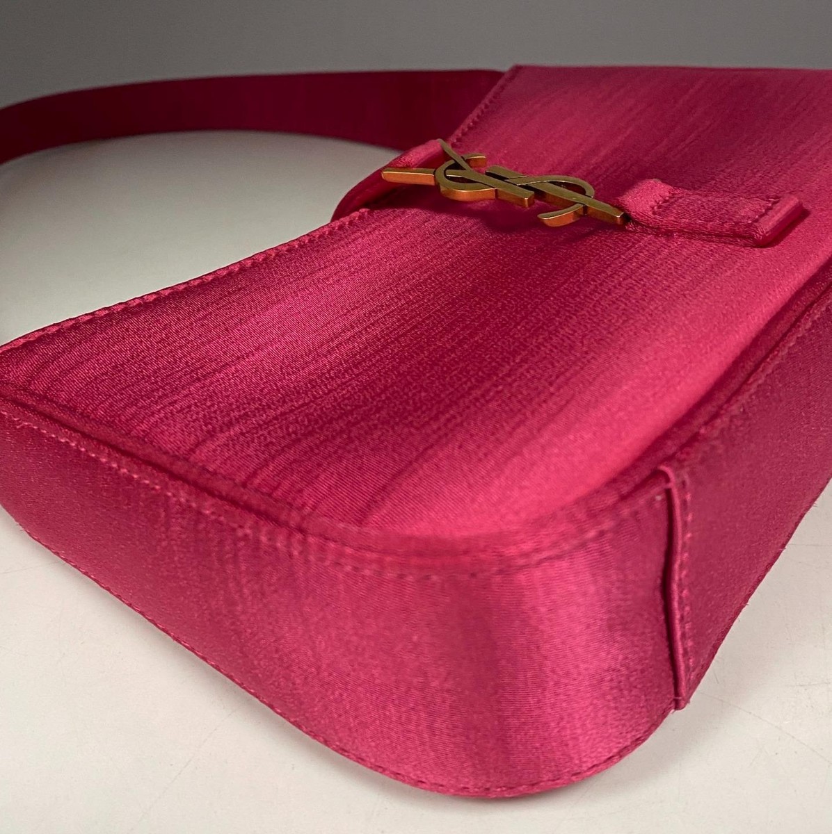 Authentic YSL Saint Laurent Le 5 a 7 Pink Satin Mini Hobo Bag | eBay