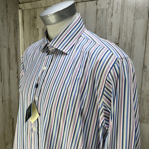 TAILORBYRD MULTI-STRIPED L/S FULL BUTTONED BLUE DRESS SHIRT SZ:XL NWT X11 - Picture 6 of 11