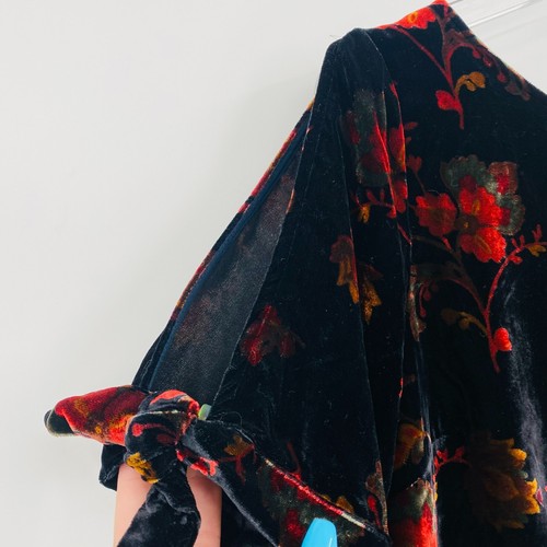 LOFT Size Small Black Fall Floral Crushed Velvet Cold Shoulder Mini Shift Dress - Picture 5 of 9