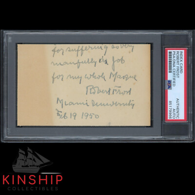 Robert Frost signed 3x5 Cut PSA DNA Slabbed Hand Written Inscribed Auto C2746