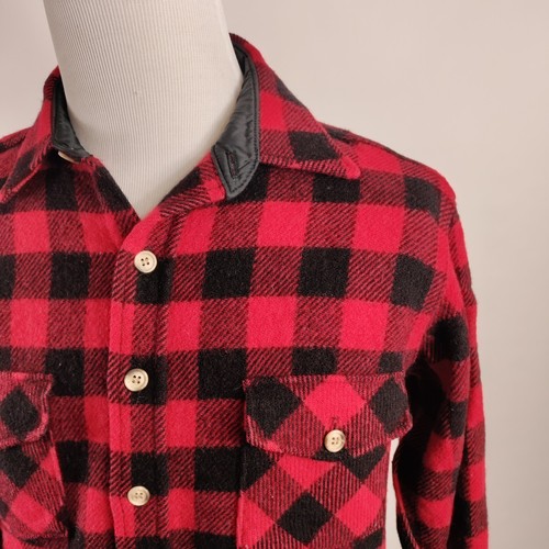 Vtg Lands End Buffalo Plaid Red Shirt Pocket Lumberjack L/S No Size Tag (M?) USA - Picture 7 of 17