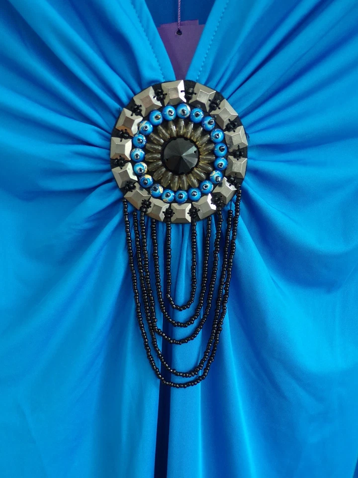 Vestido EVER PRETTY Azul Brillante Negro Con Cuentas Hasta la Rodilla Sin Mangas Nuevo con Etiquetas Talla 8 Foto 3 de 4