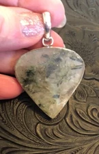 Large Old Southwest Green Moss Agate Prehnite Arrow Pendant