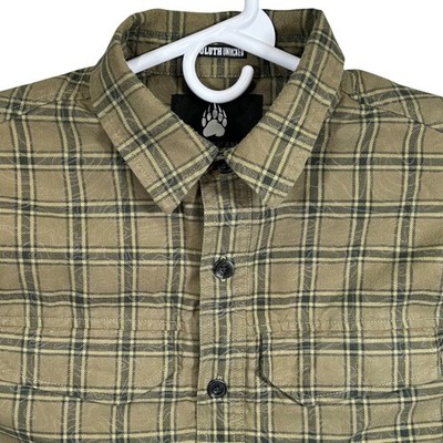 Alaskan Hardgear Duluth Trading Co Mens L Plaid Topo Map Embroidered Shirt Olive
