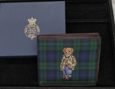 Polo Ralph Lauren Bear Wallet Leather Green Check Used Good Condition