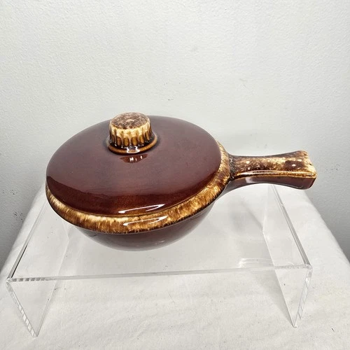 VTG Hull Pottery Brown Drip Glaze Handle Bowl W/ Lid Oven Proof USA Soup/Chili
