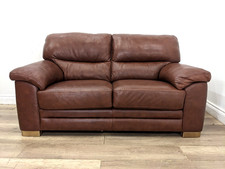 SOFA 2 Seater Tobacco Brown Real Leather Sewn In Cushions FREE DELIVERY