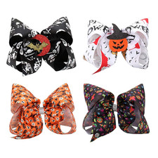 4 Pcs Large Halloween Hair Bows, 8 Inch Handmade Grosgrain Ribbon Alligator Clip