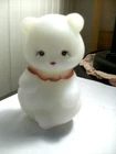 Vintage FENTON white hand painted satin glass sitting 3 1/2" BEAR Artist signed