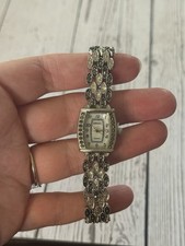 Embassy Women's Silver Tone Gemmed Quartz Wristwatch Barrel Shape Bracelet Band