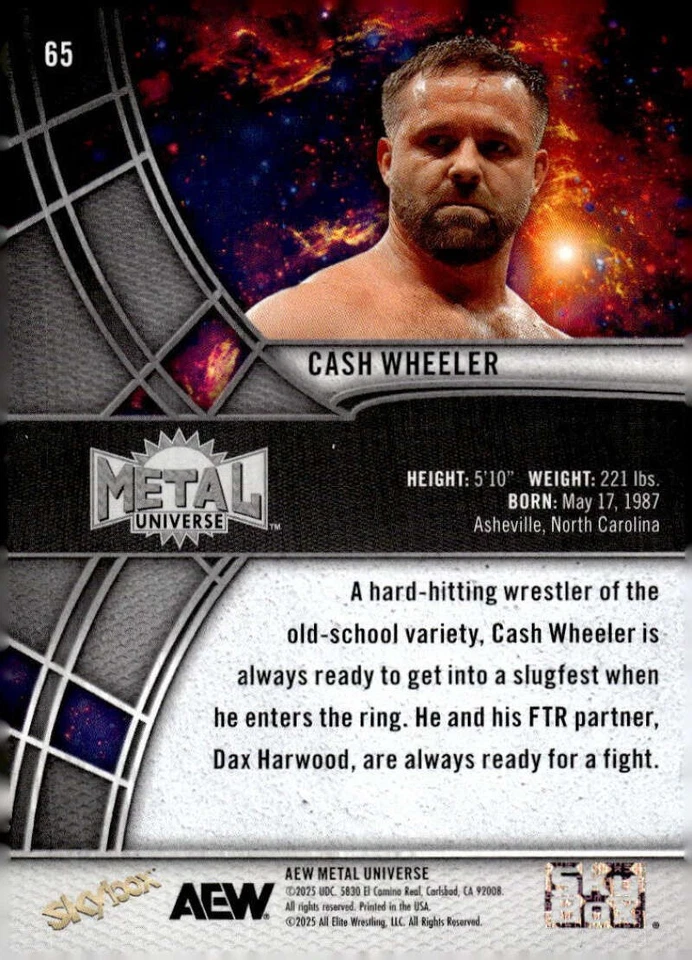 Cash Wheeler 2025 Skybox Metal Universe AEW Base #65 Wrestling ID:143263 - Image 2 of 2