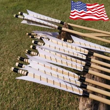 12X 32" Wooden Arrows Feather Traditional Longbow Recurve Bow Archery Hunting