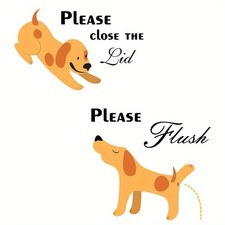 1set Cartoon Dog Toilet Stickers Please Close the Lid Funny Decals Please 