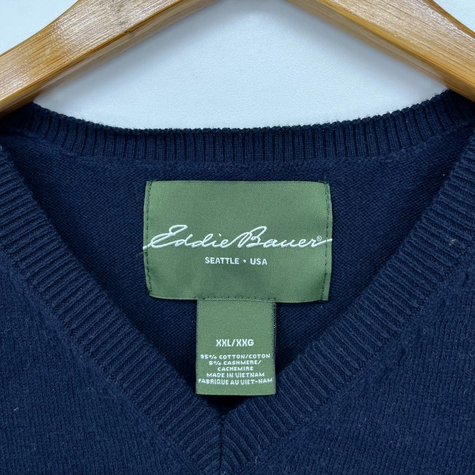 Eddie Bauer Sweater Vest Men's 2XL Navy Blue Cotton Blend V Neck Sleeveless - Image 4 of 4