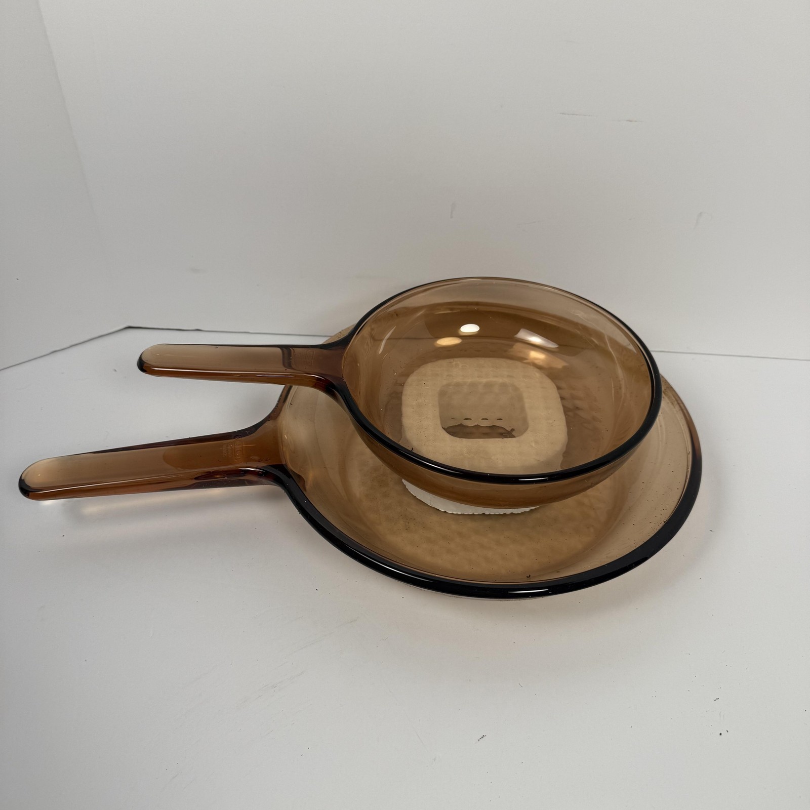 Vintage CorningWare Visions Rangetop Cookware Set Brown Glass Pots Lids USA 7 Pc