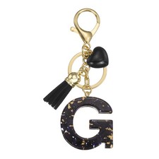 Alphabet Initial Letter Keychain Cute Charm with Tassel Heart Letter G Black