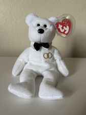 Mr Retired 2001 White Plush Ty Beanie Babie Groom Wedding Bear