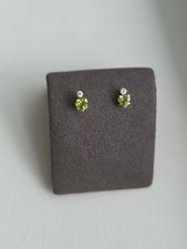 Natural Peridot Heart Child's Earrings 10k Yellow Gold CZ