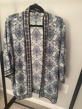 MAX STUDIO Large OPEN FRONT HALF SLEEVE Blue Paisley PRINT KIMONO TOP