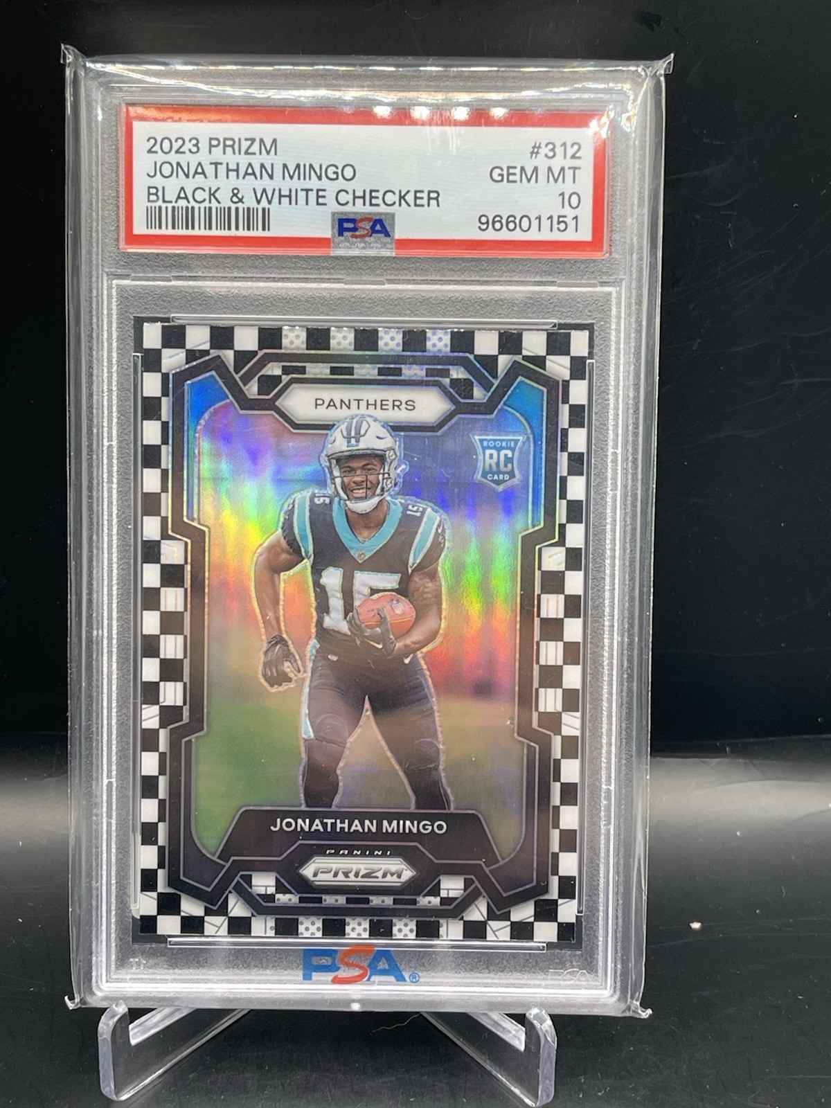2023 Panini Prizm Jonathan Mingo #312 Black White Checker Checkerboard RC PSA 10