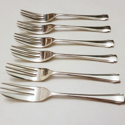 Viner & Hall Art Deco Silver Plated Pastry Forks 6 Set Jubilee King George 1935