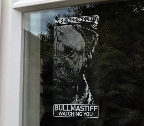 Bullmastiff Wireless Security, Bull Mastiff Dog Lives Here Window Sticker -V04 - Picture 1 of 1