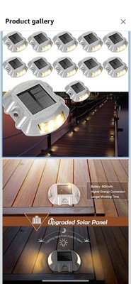 12-Pack Waterproof Solar Deck Lights - LED Aluminum Dock Lighting for Driveway