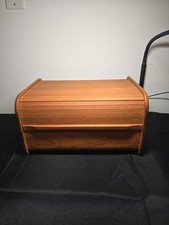 Kalmar Designs Vintage Teak Disc Holder Tambour Roll Top Storage Box