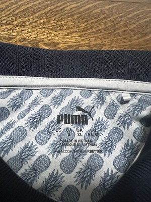 Puma MATTR Golf Polo Mens L Pineapple Print Blue Grey