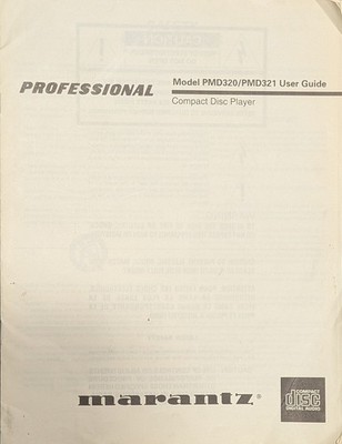 Marantz Professional CD Compact Disc Player PMD320 PMD321 User Guide Manual