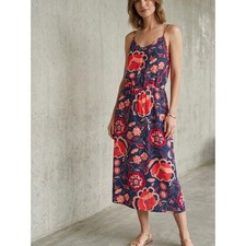 Gap Floral Boho Cami Midi Dress Navy Pink Orange L