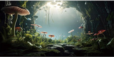 48x24 inches Aquarium Background Foggy Stone Mushroom Moss Terrarium Background