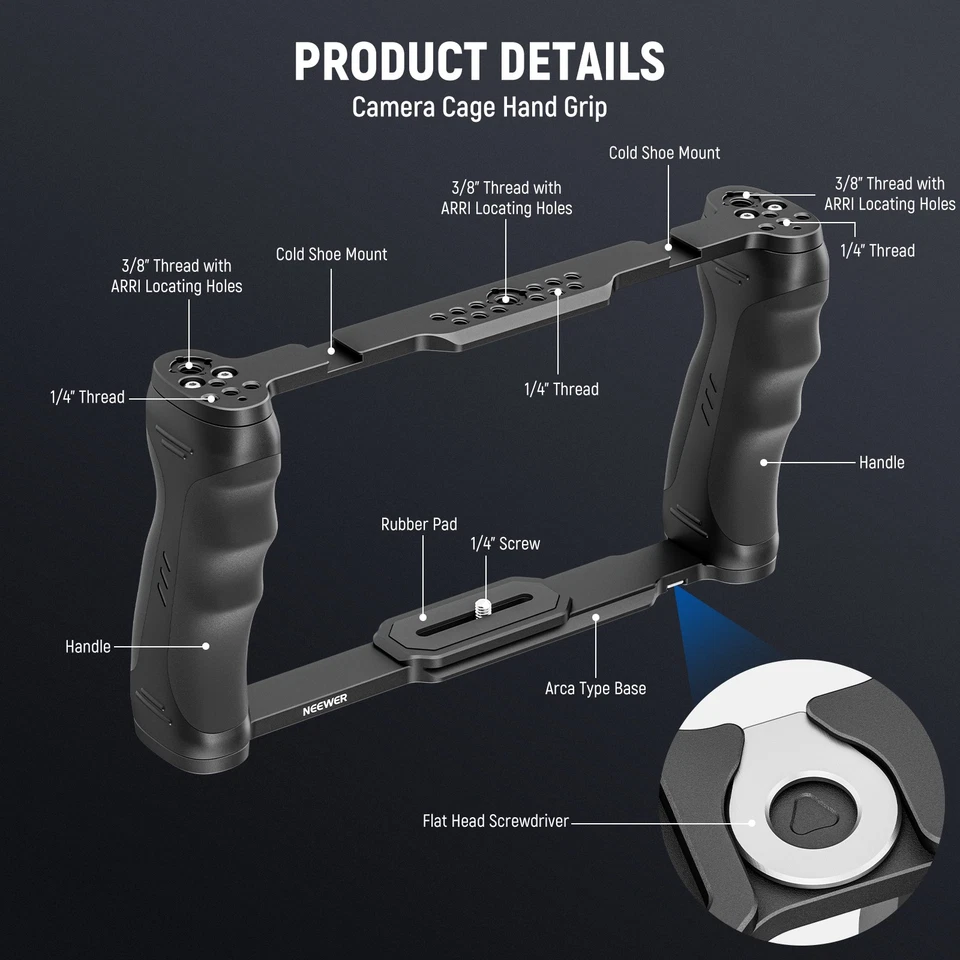 NEEWER CA016TD Camera Cage - Arca Base, Dual Grips, ARRI Pins - Image 2 of 4