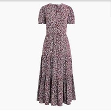J Crew Purple Floral Tiered Midi Dress Preppy Cottage Puff Sleeve Womens Plus 2x