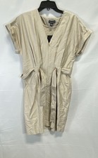 Halston Women's Beige Utility Safari Belted Short Sleeve Zip Front Dress NWT 10