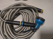 50ft Stainless Steel Metal Garden Water Hose Heavy Duty Never Kink Leak Nozzle