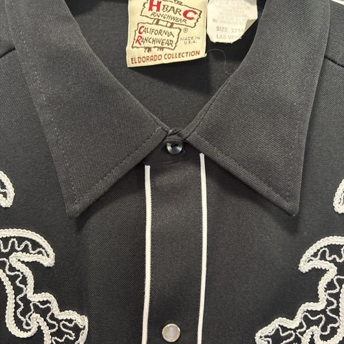 Vintage H BAR C Shirt Mens XL 17.5 Black California Ranchwear Western Pearl Snap - Picture 3 of 9