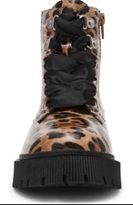 Unisex Kids Leopard Animal Print Combat Ankle Boots Lace Up Zip Size 1
