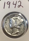 1942-P Mercury Dime, With visible Bands Circulated, 90% SILVER Coin 4￼￼