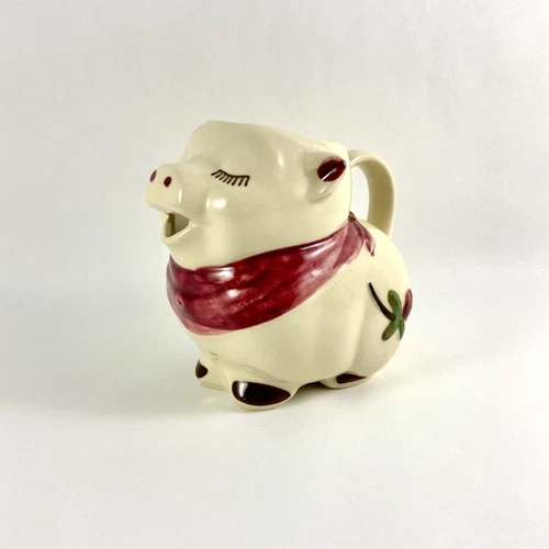 Vintage 1940's Shawnee USA Pottery Smiley Pig Creamer Pitcher with Red Scarf