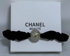 CHANEL Black Fabric Scrunchie Hair Tie with Logo Bead Accent Solid Round — photo 2